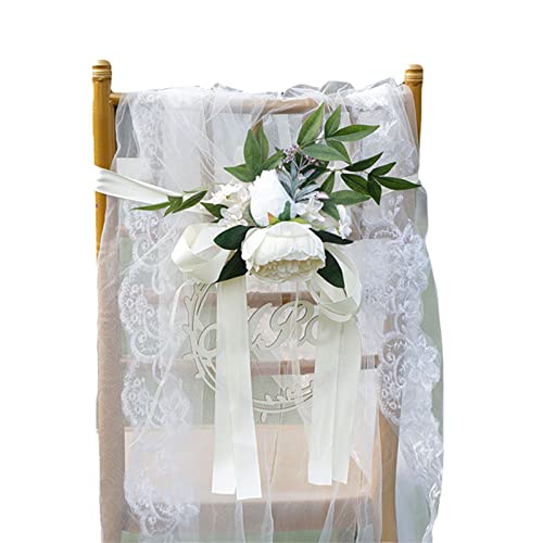 Paquete de 2 flores para silla de boda, flores artificiales, flores artificiales, arco de boda, respaldo de silla, flores, estilo rústico, decorativo, con hilo blanco Cover