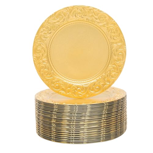 100 Platos Cargadores Plásticos Redondos Dorados 13 Pulg miniatura 1