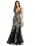 Ever-Pretty Women's Formal Dress Sequin Double V-Neck Sleeveless Mermaid Long Evening Dress Black Gold US16