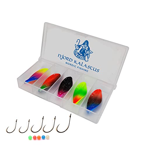 Njord Kalastus Inline Spoon forel 5 stuks in doos 4,5 g complete set met 5x haken en 5x kralen | UV actief | doorloopknipperlicht forelaas inline spoon inline doorloop lepels forel hengelset - Image 8