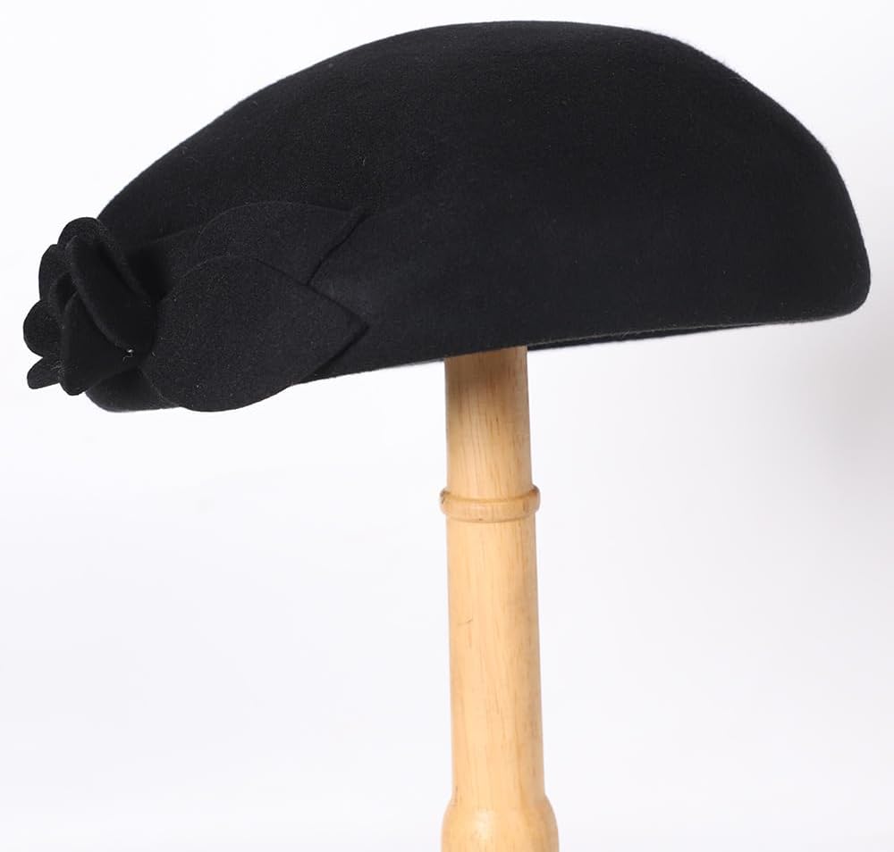 HIMESPORT Wool Felt Fedora Beret Hats for Women French Elegant Church Camel Cap Flower Wedding Cocktail Tea Party Floppy Hat
