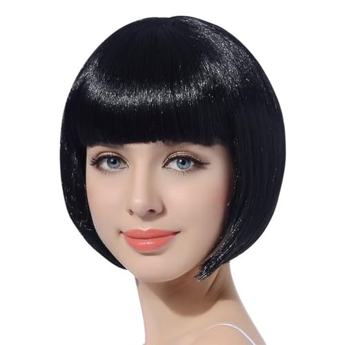 MUNSKT Wigs Bob, Wigs Pour Carnival, Perruques De Cheveux Raides Pour Femmes, Fiesta, Motto Party Fiesta Perruques Femmes Courtes (Noir)