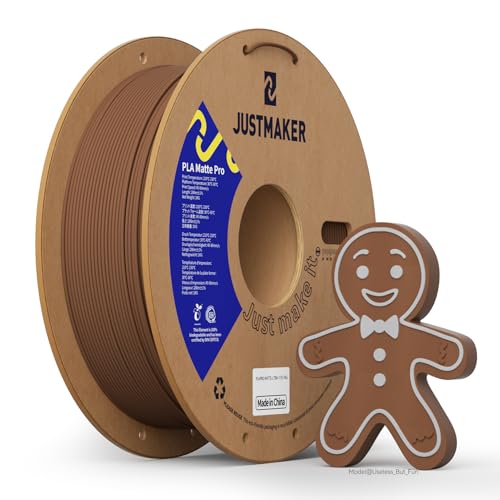 JUSTMAKER Matte PLA+ 3D Printer Filament, Upgrade Cardboard Spool, Dimensional Accuracy +/-0.03mm, 1.75mm, 1kg, Light Br