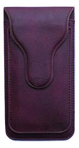 ConnectPoint Red Texture 2 Pocket Pouch Waist Holster Pouch Genuine Leather Holster Double Mobile Pouch Belt Clip Cases Waist Bag Pack Compatible for LG Stylo 3 Plus