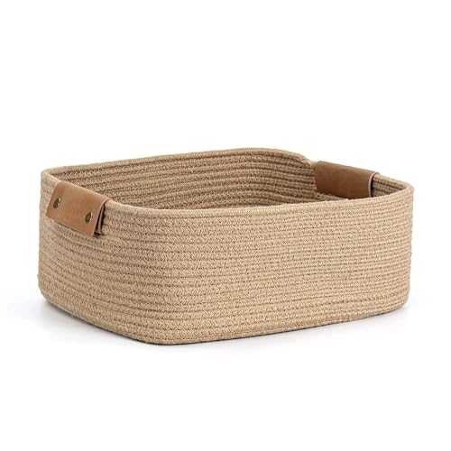 Image of ALBY Woven,Tall Wicker Laundry Basket for Blankets,Clothes,Pillows,Toys,Shoes Large Cotton Laundry Hamper for Bedroom Living Room Bathroom Nursery (12''l x 8''d x 5''h inch, brown rect)