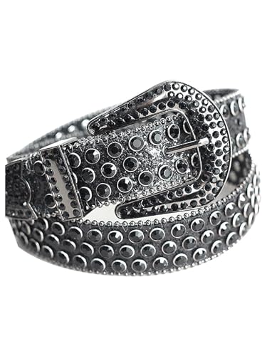 GORGLITTER Men's Sparkly Rhinestone Belt Studded Crystal Diamond Belt for Jeans Pants2
