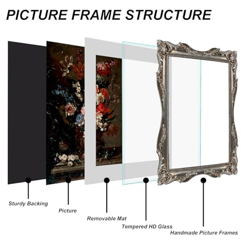 Image of 11x14 Picture Frame Silver Ornate Picture Frames Victorian | Real Glass, Matted to 8x10 or 11 x 14 Photos, Wall Hanging