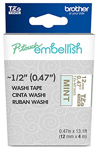 Image of Brother P-Touch Embellish Gold Print on Mint Washi Tape TZeMT3403 - ~~ inch Wide x 13.1' Long for use with P-Touch Embellish Ribbon & Tape Printer