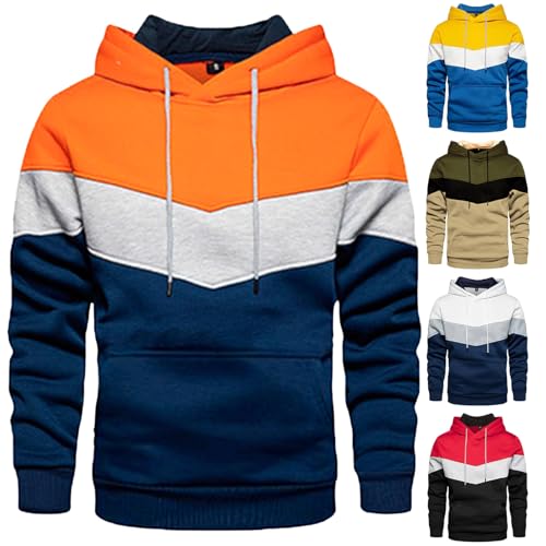 Mens Hoodies Pullover Fleece Novelty Color Block Sweatshirt Long Sleeve Patchwork Casual Workout Hoodies for Men with Pockets3