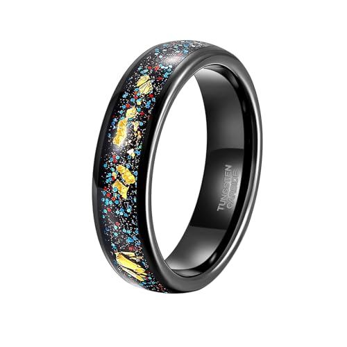 Bague en tungstène noir avec feuille d'or, le cadeau idéal d'une union en 4mm