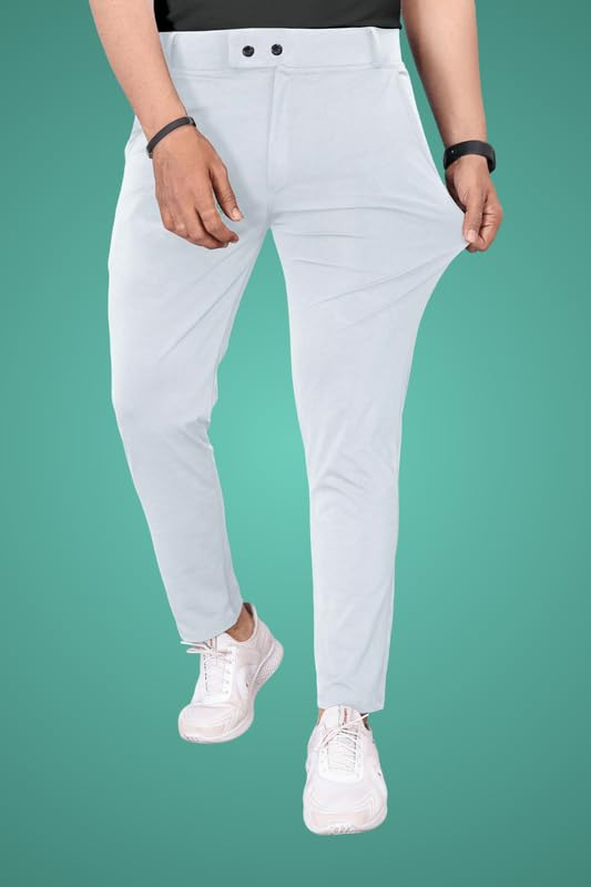 Image of Men Fit Stretch Trousers with Side Pockets | 2-Button Closure | Soft Lycra Blend for Casual & Formal Use