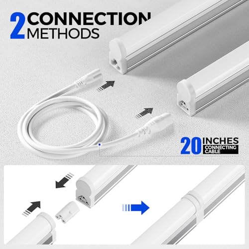 Image of Barrina 6 Pack LED T5 Integrated Single Fixture 1FT, 600lm, 5W, 6500K, Linkable Under Cabinet Lighting, Shop Light for Workbench, Room, Kitchen Tube Light, Garage, Corded Electric with ON /Off Switch