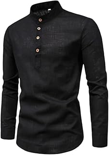 Verano Hombres Algodón Lino Manga Larga Color Sólido Cuello Alto Casual Playa Estilo Camisas