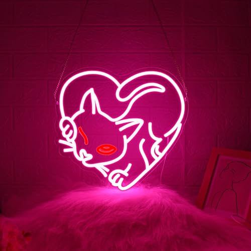 JGHTURIE Cat Neon Sign Led Neon Signs for Wall Decor Light Up Sign Preppy Girls Room Decor USB Powered
