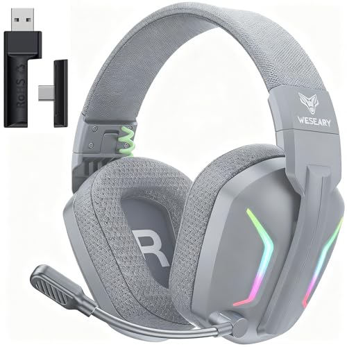 WESEARY Wireless Gaming Headset for PS5, PS4, PC, Laptop, Mac & Switch, Dual Low-Latency 2.4GHz USB/Type-C, Bluetooth Gaming Headphones with ENC Mic for Gamecube, 3D Stereo,Colorful Light, 50H Power