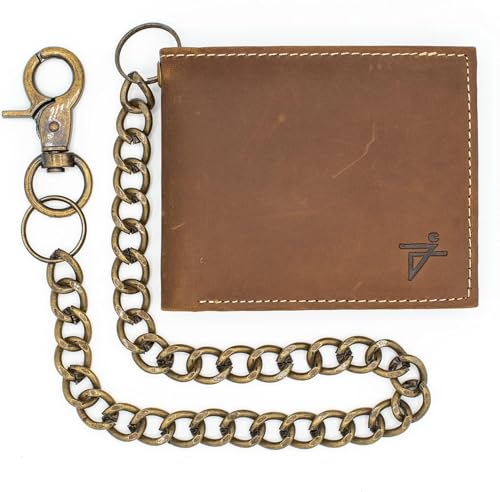 J T C JUZAR TAPAL COLLECTION Genuine Leather RFID Blocking Bifold Wallet for Men, Stylish Bifold, Stainless Chain, Flip-up Window ID (J521BF-WC, Vintage Brown)4