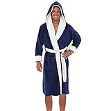 UBST Plush Bathrobe for Mens, Long Pajama Robe Home Sleepwear Nightwear Hooded Flannel Velvet Warm Coat with Sashes Friday Monday Elk Pajamas Candy Military Tactical Costume Workwear Overcoat