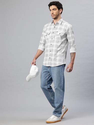 Image of Majestic Man Men's Pure Cotton Cargo Checkered Shirt with Dual Flap Pockets - Slim Fit | Full Sleeve | Casual Wear | Trendy & Comfortable