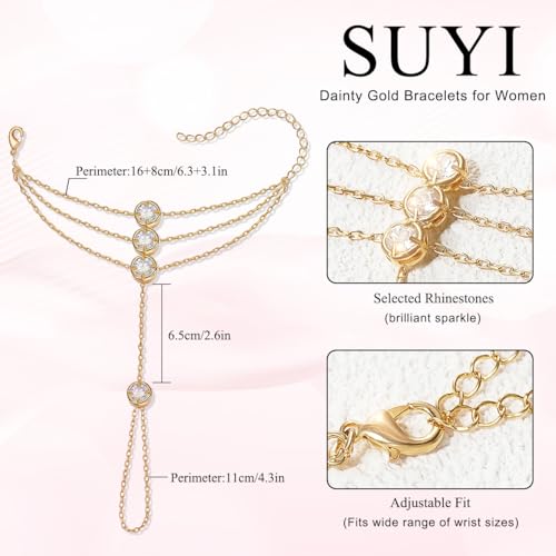 Suyi Gold/Silver Hand Chain Bracelet Ring Bracelet Rhinestone Finger Ring Bracelets4