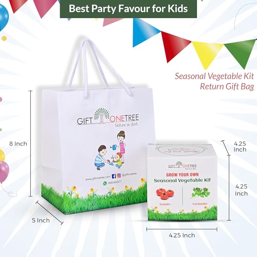 Image of Giftonetree Seasonal Vegetable Grow Kit - 6 DIY Kit + 6 Gift Bags - Best Return Gift For Kids Birthday Party (Seasonal Vegetable Kit, 6, count)