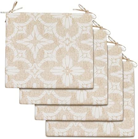 LOVTEX Outdoor Chair Cushions 18.5"x16"x3" Pack of 4, Patio Cushions for Outdoor Furniture, Water Resistant Square Corner Seat Cushions, Beige Floral