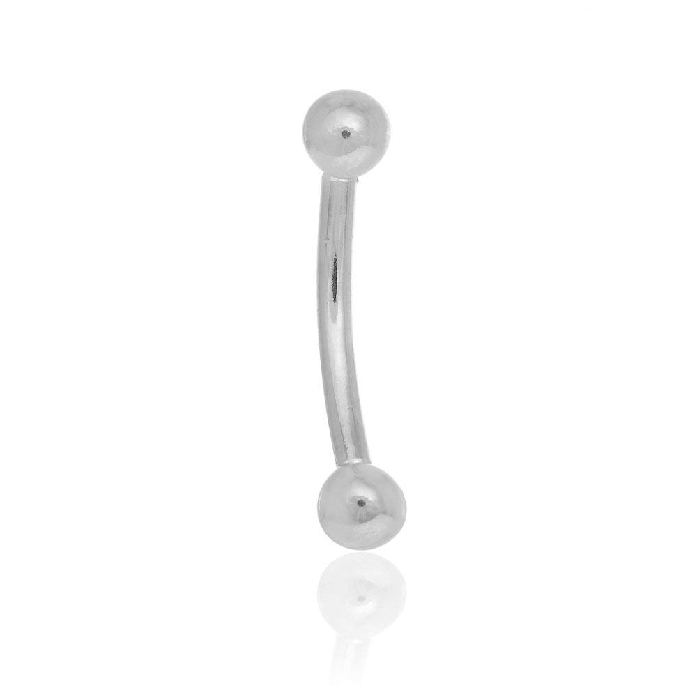 JewelStop14K Solid White Gold Curved Barbell Ball 3mm Eyebrow Ring, 16 Gauge