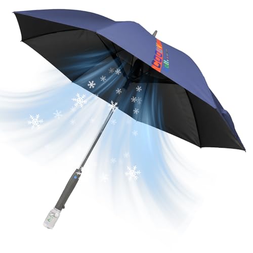 54 inch Golf Umbrella Waterproof with Mister and Fan Cooling UV Sun Protection Golf Essential Carry On Bag Airline Approved Battery Powered Dark Blue