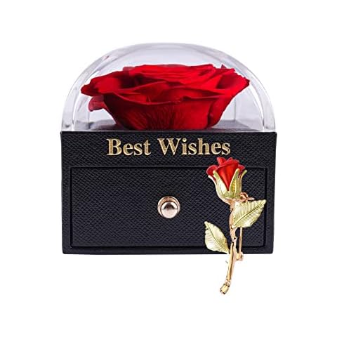 LaJao Preserved Rose Forever Eternal Rose in a Box Preserved Flowers with Rose Brooch Small Jewelry Boxes for Women Preserved Real Roses Gifts for Her for Mom from Daughter Cover