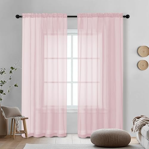 Image of Blush Pink Sheer Curtains 78 Inches Long 2 Panels - Soft Light Filtering Window Sheer Panels for Living Room /Bedroom, Top Dual Rod Pocket, 1 Pair, Each 42Wx78L Inches
