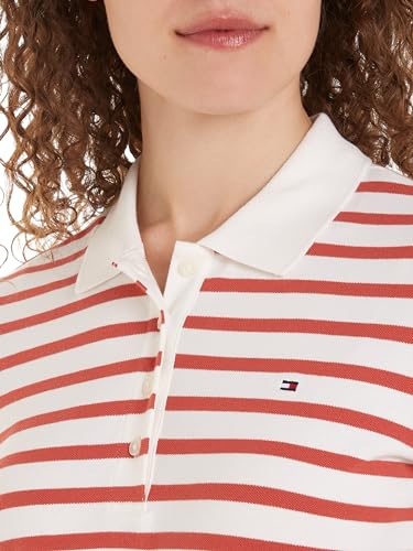 Tommy Hilfiger Damen Poloshirt Kurzarm Stripe Slim Fit, Mehrfarbig (Breton STP/Ecru/Terra Red), XL – Ansicht 3