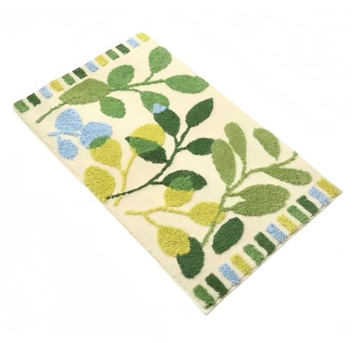 Ohget 速乾吸水 北欧デザイン リーフ柄 玄関マット お風呂マット 滑り止め 洗える 室内外用 マイクロファイバー キッチン バスルーム用 50×80cm (40*120cm,花と植物-7)