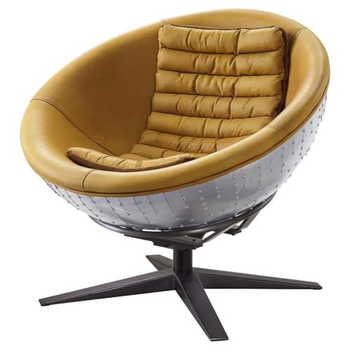 Acme Brancaster Top Grain Leather Accent Chair in Turmeric and