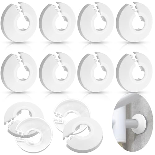 12 Pieces Water Pipe Covers, 16 mm White Radiator Pipes Collars, Plastic Decorative Wall Pipe Covers White, Suitable for 12, 16, 20 mm Diameter Pipe Decoration