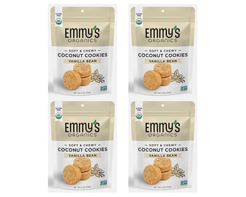 Emmy's Organics Vanilla Bean Coconut Cookies (Pack of 4) Gluten-Free, Organic, Vegan, Paleo-Friendly