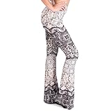 SATINA Womens High Waisted Flare Wide Leg Leggings, Printed and Solid, Reg and Plus, 16 Autumn Peach, Small