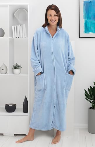 Image of Alexander Del Rossa Long Zip Up Robes, Plush Zipper Robes for Plus Size, Housecoats Zipper Front