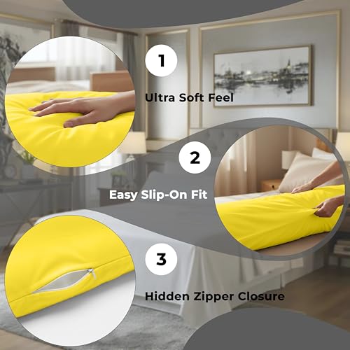 Image of ROYALE LINENS Body Pillow Cover - Double Brushed 1800 Microfiber - 20 inchx54 inch with Hidden Zipper Closure - Wrinkle & Fade Resistant - Super Soft Body Pillowcase 2 Pack (Yellow, Pack of 2)