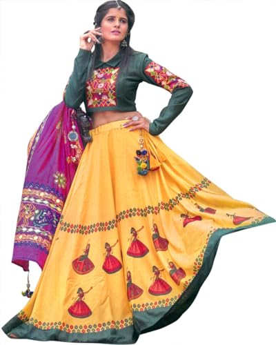 Lehenga exótica India de alta costura tradicional con choli bordado de Gujarat