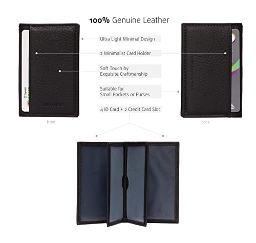 grande 3641 Genuine Leather Card Holder For Women and Men Minimalist Small Pocket Wallet Slim Vertical Card Case (Black)3