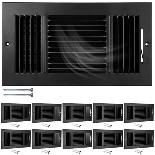Wesiti 10 Pcs 12 x 6 Inch Vent Covers Air Register 3 Way Steel, Black