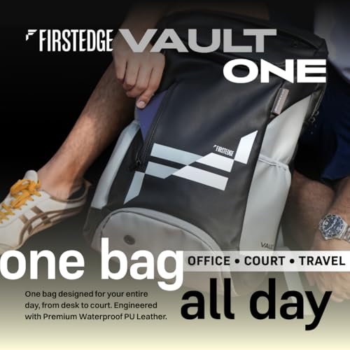Image of Vault One Waterproof Sports & Office Bag with Shoe Compartment | 30L Pickleball and Padel Tennis Bag | Smart Travel Loop | Easy Front Pocket Access | (Black & Grey)