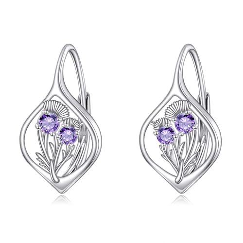 Scottish Thistle Earrings Sterling Silver Hoop Leverback Scotland Thistle earrings Jewelry Gifts for Women