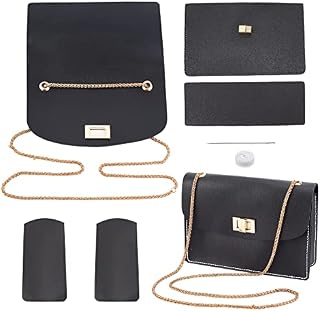 WADORN 9pcs DIY Handmade Bag Material Kits, PU Leather Purse Making Kit Black Shoulder Bag Sewing Set Knitting Crochet Bag Making All Accessories Leather Craft Crossbody Bag Making Set, 21x13cm
