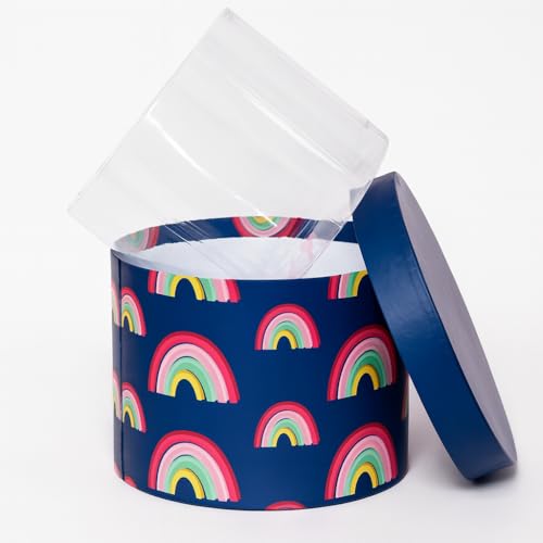 Image of Oasis Pack of 3 Premium Gift & Flower Hamper Boxes With Lid | Classic Bouquet Box for Flower Arrangements & Gift Hampers | Decorative Gift Packaging Box With Waterproof Liner - Rainbow Blue