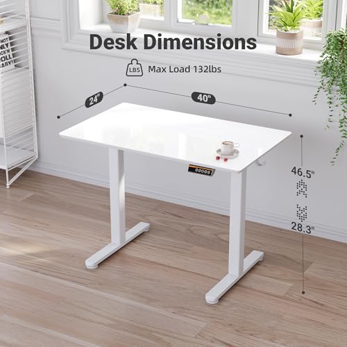 Image of Claiks Glass Standing Desk 40x24 Inch White