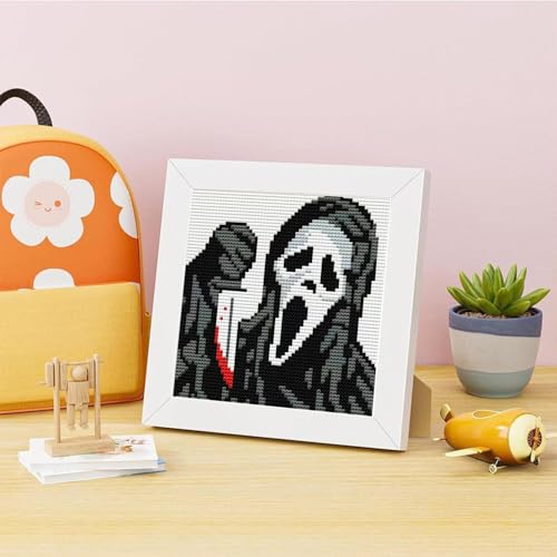 Image of Tiwabb Horror Cross Stitch Kits for Adults Beginners,Ghost Stamped Cross Stitch Kits with Framed,Embroidery Kit for Beginners,Halloween Partial 11CT Cross-Stitch Arts and Crafts for Adults 7x7inch