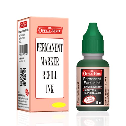 Image of Soni Officemate Permanent Marker Combo-Green | 4 Markers + 4 Inks | Waterproof & Refillable | Multi-Surface Use | 4.43 mm Tip