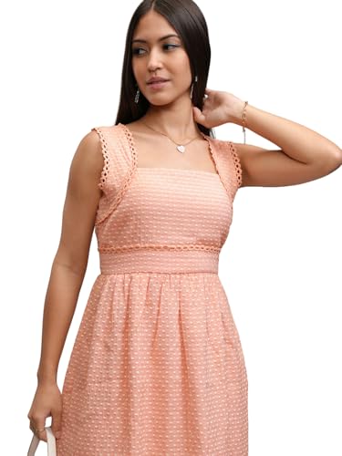Image of Tokyo Talkies Women's Sleeveless Square Neck Self Design Dresses | Stylish Dresses | Casual Dresses