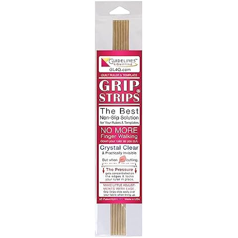 Guidelines4quilting Grip Strips - Non Slip Solution for Your Quilting Rulers and Templates - Crystal Clear, Peel and Stick Strips, 6 per Package. Repositionable and Leaves No Residue. Made in USA Cover