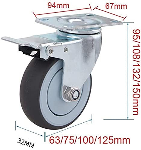 Roulette de chariot directionnelle 75mm en caoutchouc avec roulement - 3